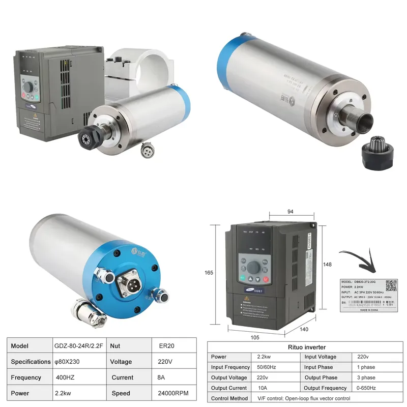 Kit de Husillo para Router CNC - 2.2Kw Water Cooled Spindle Kit Vfd reseña y precio