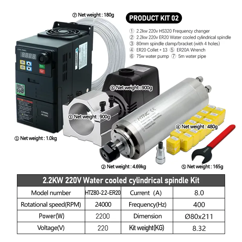 Eje de Fresado de Metal Refrig - 2.2Kw Water Cooled Spindle Kit Vfd reseña y precio